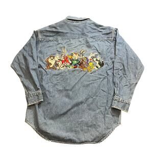 Vintage‎ 1992 Acme Clothing Co. Looney Tunes Embroidered Button Up Shirt Small